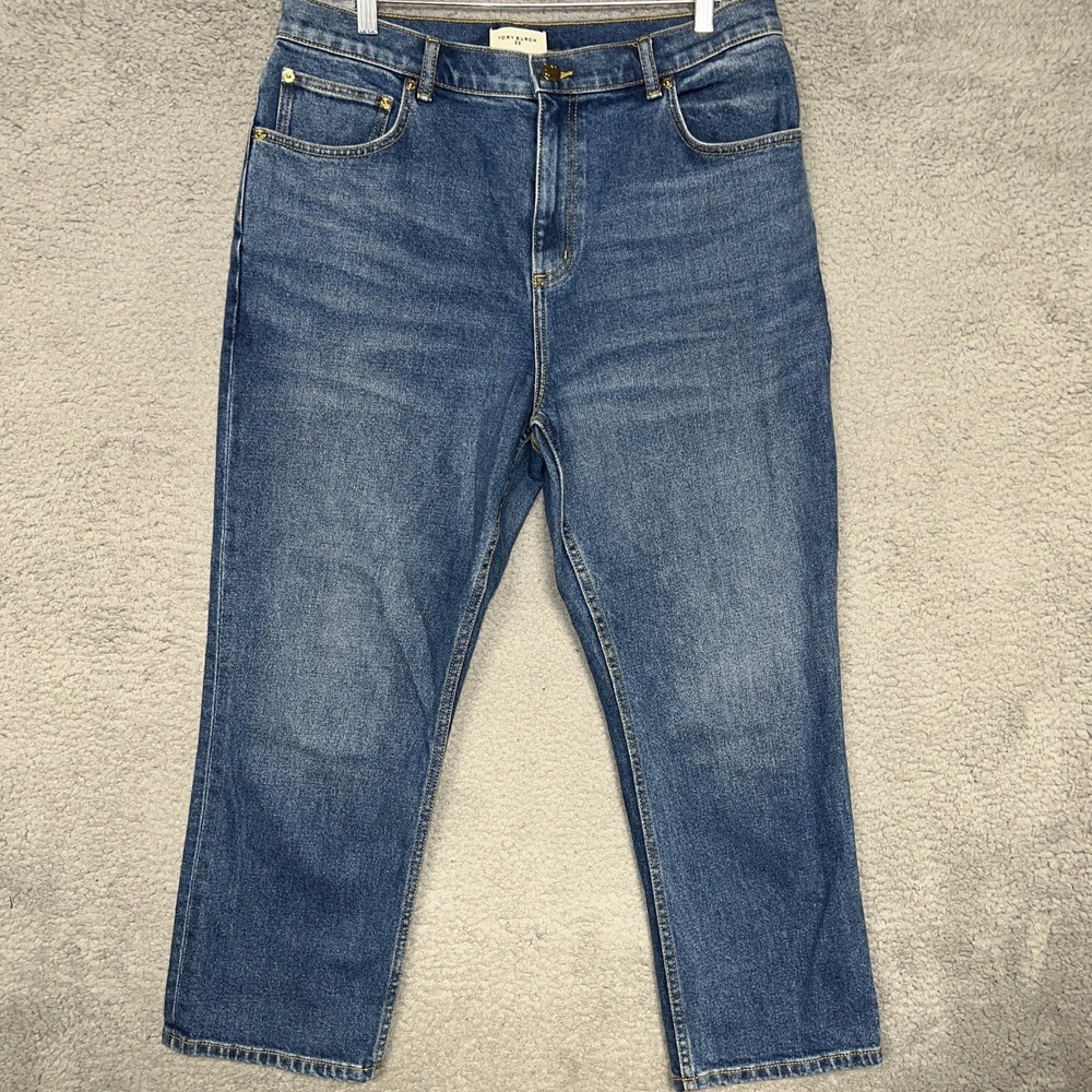 Tory Burch Jeans Women's 32 x 25 Light Blue Selvedge Denim Mid Rise Straight Leg